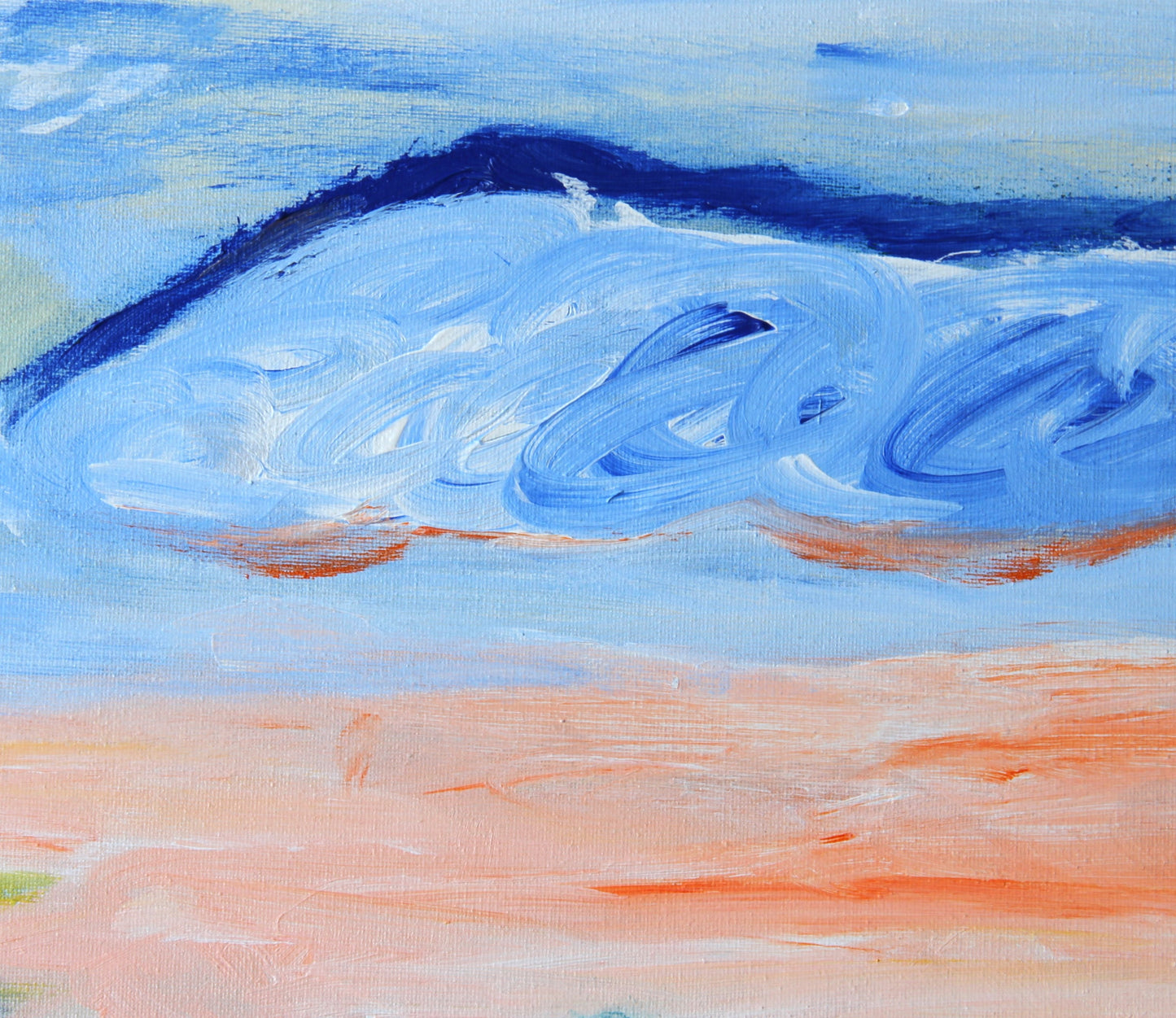 Original Painting canvas wall Art 40"x26" Large, landscape, sea, bathers, orange turquoise, green AnaGonzalezArt