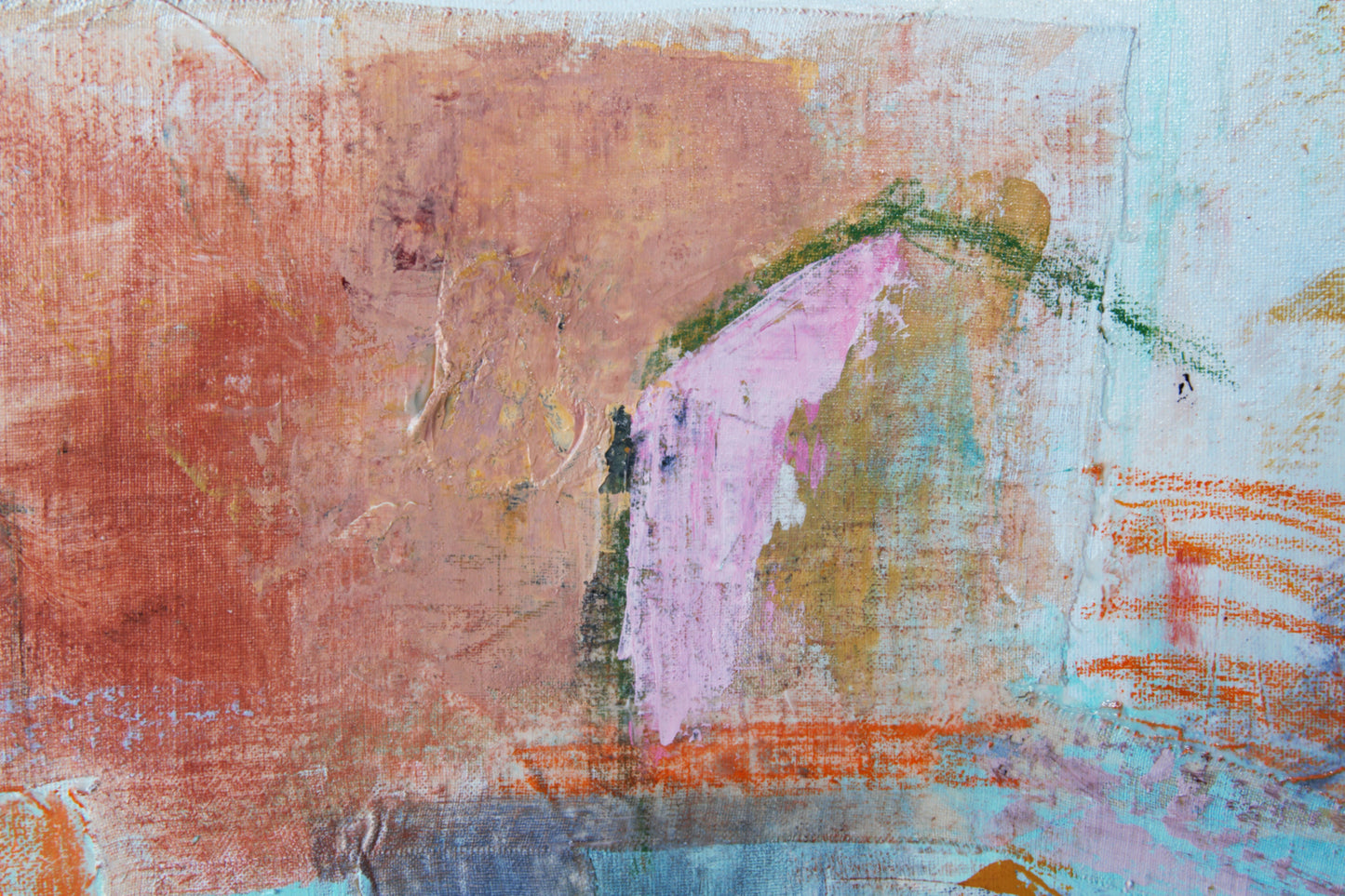 Painting Large wall Art Abstract canvas 40x26 mixed media turquoise, red, orange, green, gray, cream Spanish Art