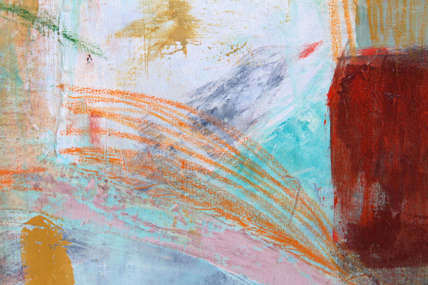Painting Large wall Art Abstract canvas 40x26 mixed media turquoise, red, orange, green, gray, cream Spanish Art
