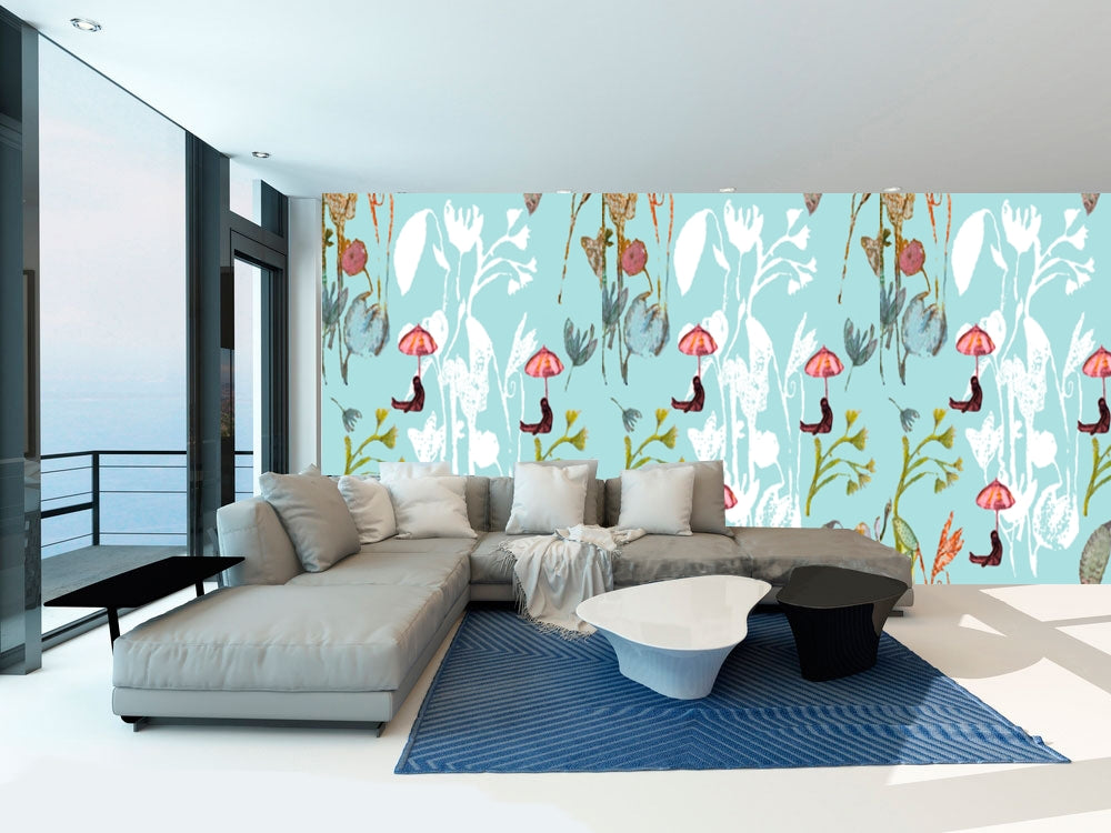 Wallpaper Peel and Stick Walls and Furniture, Removable, Matte Finish, Textile Texture, PVC Free, Modern Design girls turquoise Flowers