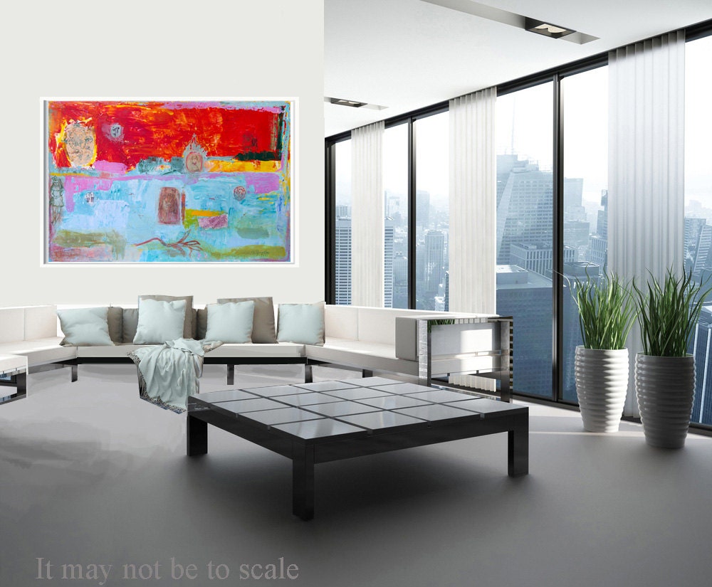 Print Giclee Art yellow blue pink gray turquoise decor modern wall art by Ana Gonzalez