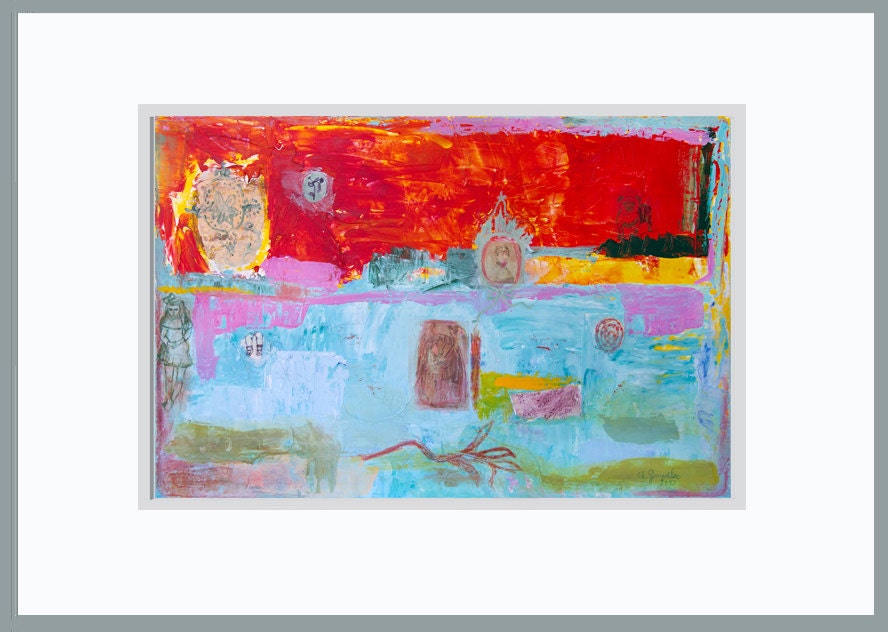 Print Giclee Art yellow blue pink gray turquoise decor modern wall art by Ana Gonzalez