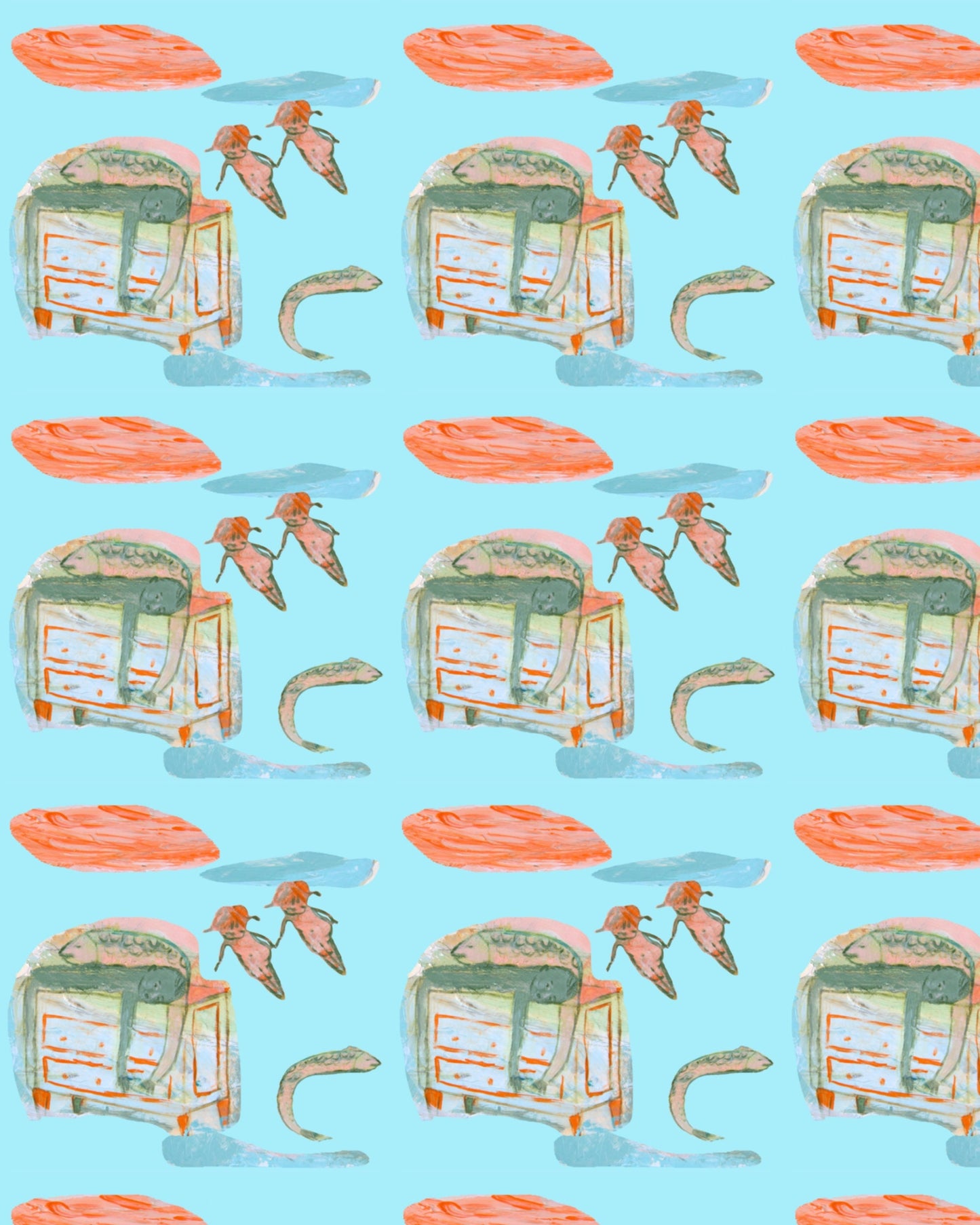 Wallpaper Peel and Stick Walls and Furniture, Removable, Matte Finish, Textile Texture, PVC Free Modern Design friends turquoise boy fish