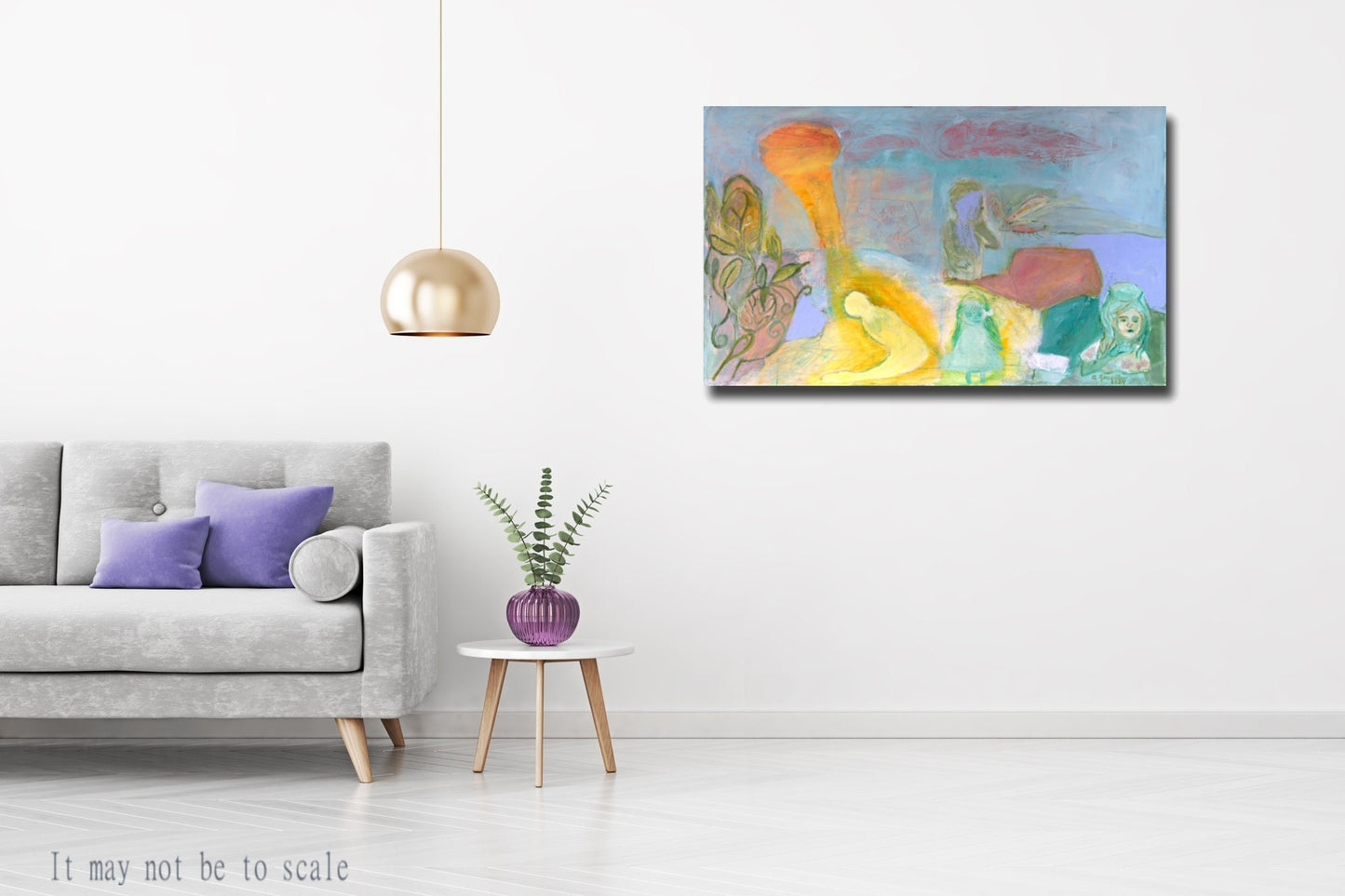 Abstract Original Painting canvas 40x24" Large wall Art girls trees turquoise green yellow AnaGonzalezArt