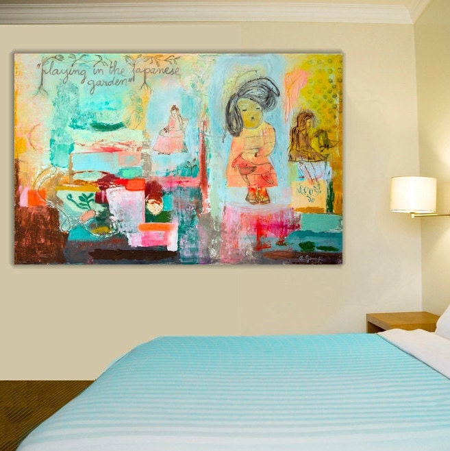 Original Painting Abstract Large wall Art canvas expressionist 40x26 mixed media textured turquoise Spanish Art