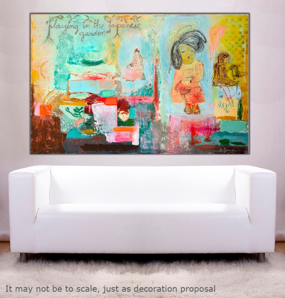 Original Painting Abstract Large wall Art canvas expressionist 40x26 mixed media textured turquoise Spanish Art