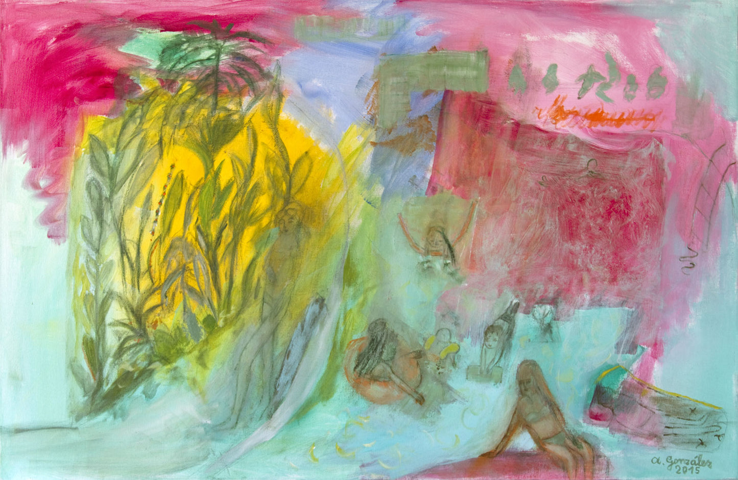 Painting Canvas 40" x 26" 100x65 cm wall Artwork pink textures modern art, Spanish Art By Ana González