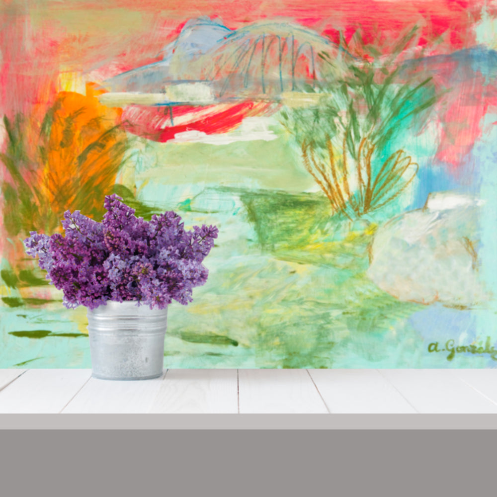 Landscape Mural wall Art, Wallpaper Peel And Stick, Turquoise river, Decor home, PVC Free