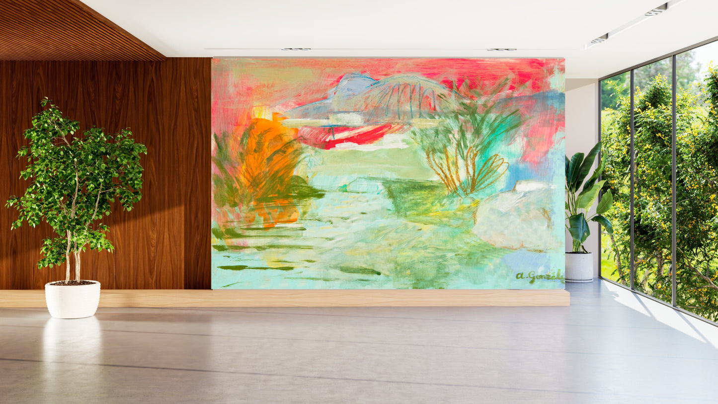 Landscape Mural wall Art, Wallpaper Peel And Stick, Turquoise river, Decor home, PVC Free