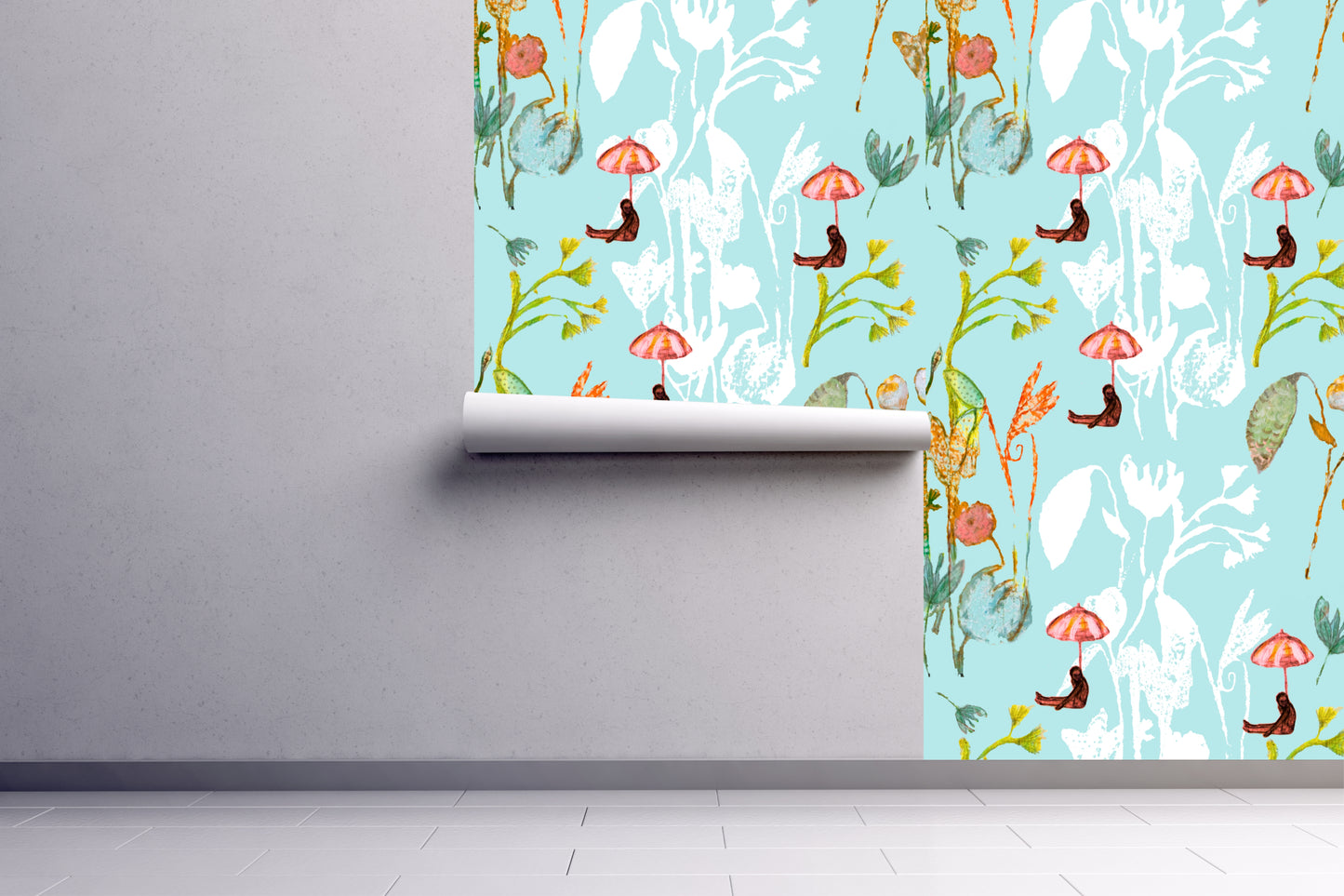 Wallpaper Peel and Stick Walls and Furniture, Removable, Matte Finish, Textile Texture, PVC Free, Modern Design girls turquoise Flowers