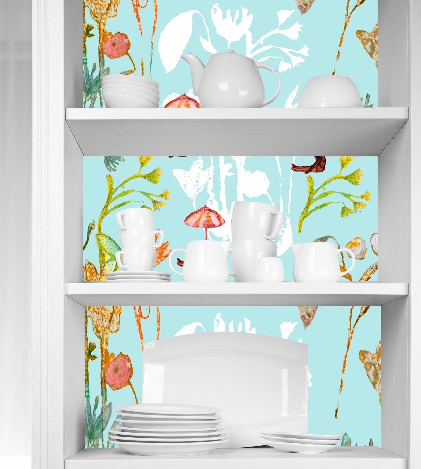 Wallpaper Peel and Stick Walls and Furniture, Removable, Matte Finish, Textile Texture, PVC Free, Modern Design girls turquoise Flowers