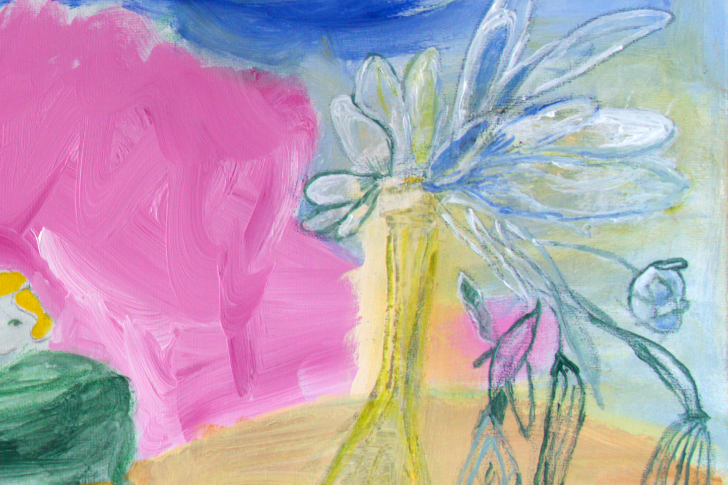 Abstract Original Painting canvas 40x26" Large wall Art girls trees turquoise green AnaGonzalezArt
