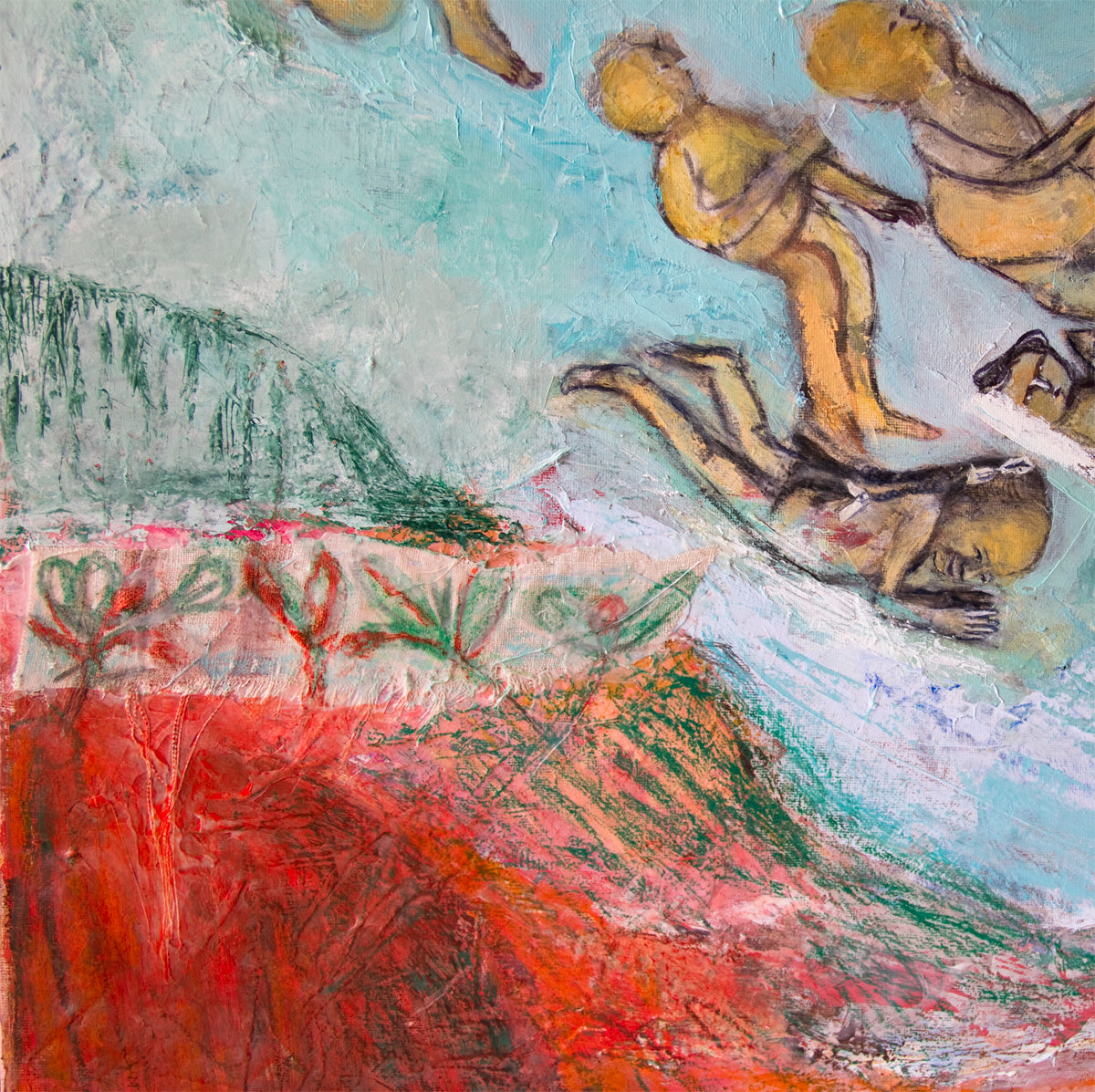 Large Original Painting Canvas wall Art pink turquoise textures modern art, Spanish Art