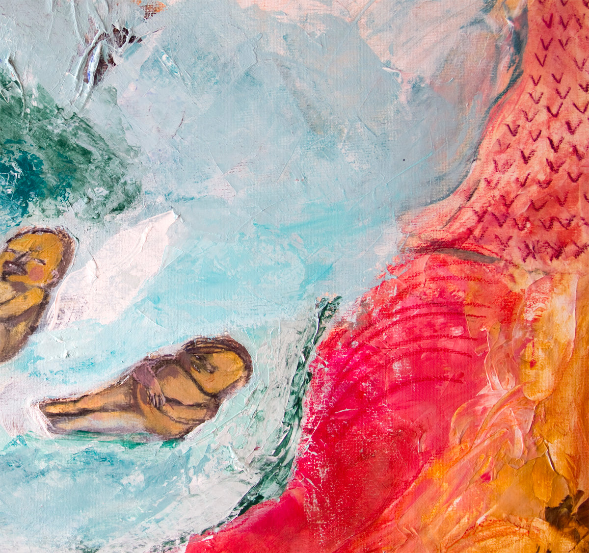 Large Original Painting Canvas wall Art pink turquoise textures modern art, Spanish Art