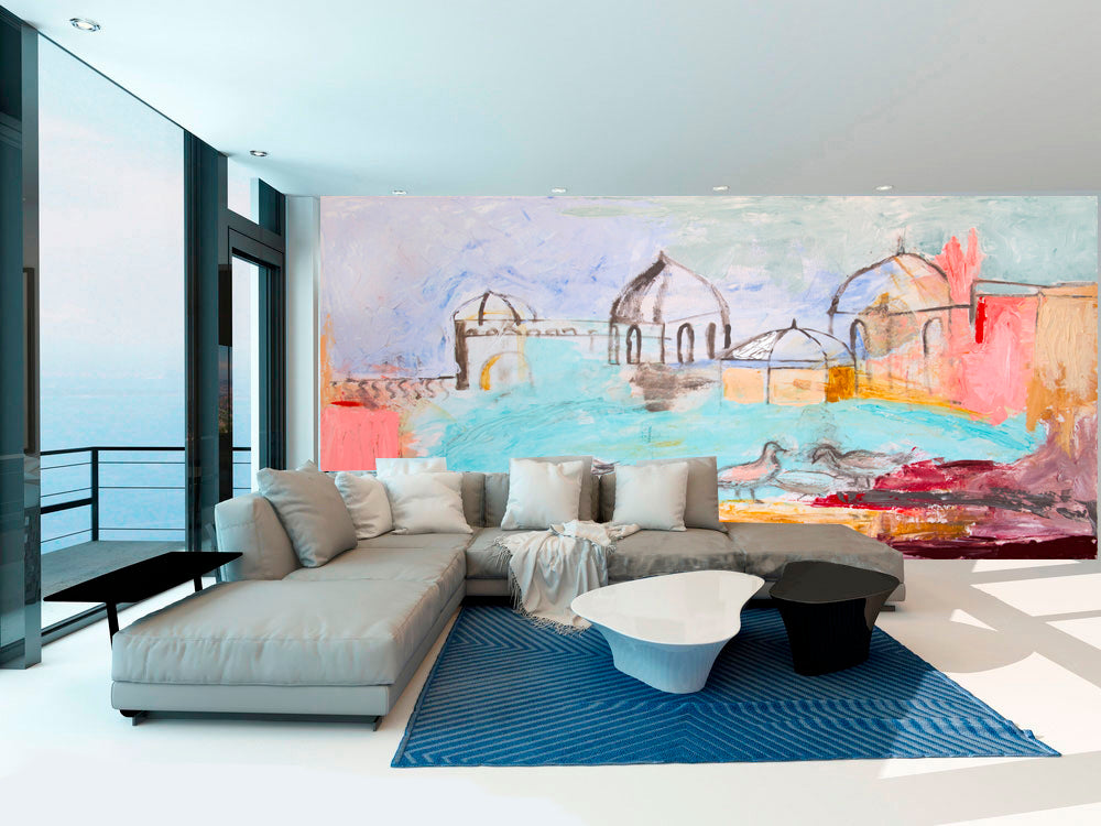 Mural Art Wallpaper Peel And Stick Modern wall decor Removable, Matte Finish, Textile Texture, PVC Free Modern Design Landscape swans