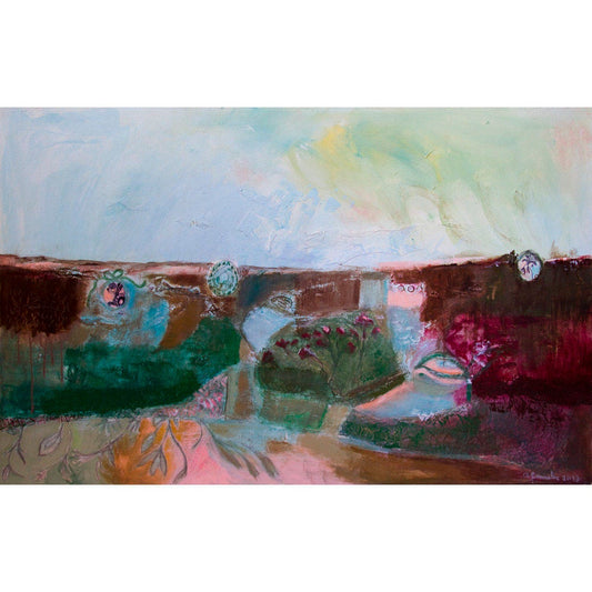 Art Print, Landscape Print, Giclee Art, blue pink green, turquoise, burgundy, abstract landscape, modern wall art, by Ana Gonzalez
