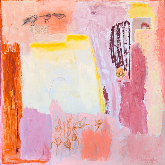 Fine Art Giclee Print pink orange lilac, birds print, modern wall art print by Ana Gonzalez
