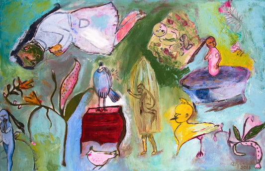 Art Print giclee, modern wall art print pink turquoise girls birds flowers orange fuchsia By Ana Gonzalez