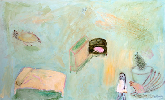 Art Print Giclee, abstract, pink, fine art print turquoise, green pink girl, modern spanish wall art