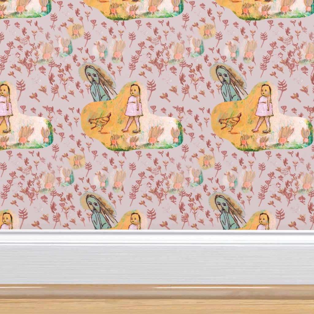 Wallpaper Peel and Stick Walls and Furniture, Removable, Matte Finish, Textile Texture, PVC Free Modern Design girls pink Flowers