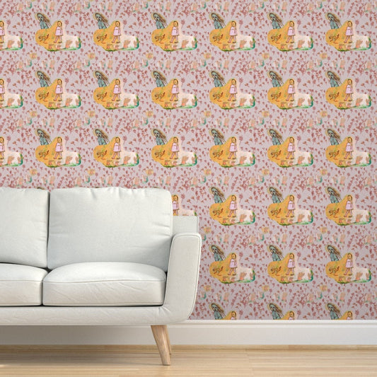 Wallpaper Peel and Stick Walls and Furniture, Removable, Matte Finish, Textile Texture, PVC Free Modern Design girls pink Flowers
