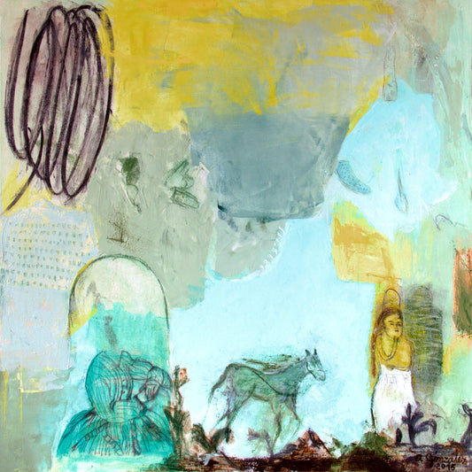 Fine Art Giclee Print gray turquoise green horse girl modern wall art print by Ana Gonzalez