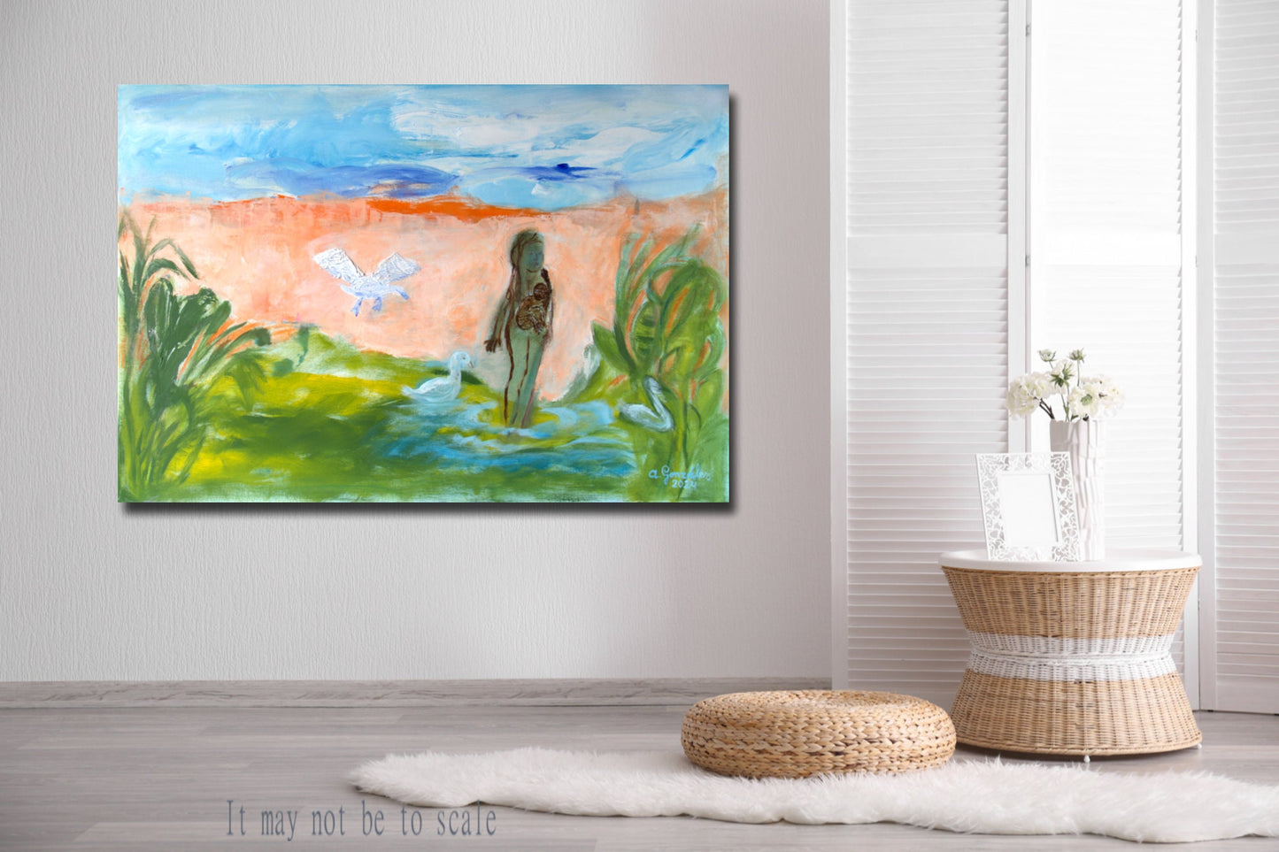 Abstract Original Painting canvas 40x26" Large wall Art turquoise green  AnaGonzalezArt