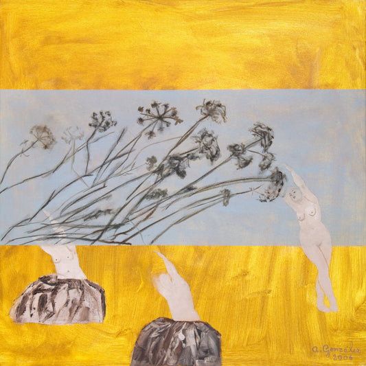 Fine Art Giclee Print gray flowers yellow girl modern wall art print by Ana Gonzalez