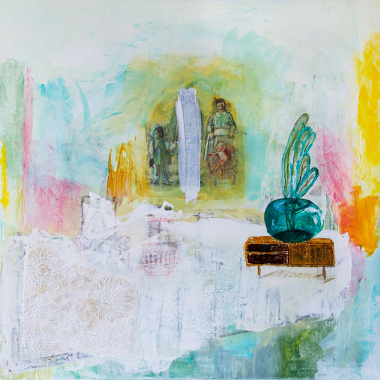 Fine Art Giclee Print orange turquoise green pink vintage family modern wall art print by Ana Gonzalez