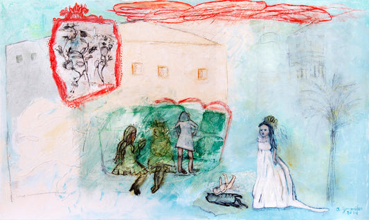 Art Print Landscape Print Giclee decor girls house cat baby modern wall art red turquoise by Ana Gonzalez