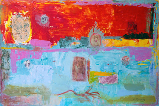 Print Giclee Art yellow blue pink gray turquoise decor modern wall art by Ana Gonzalez