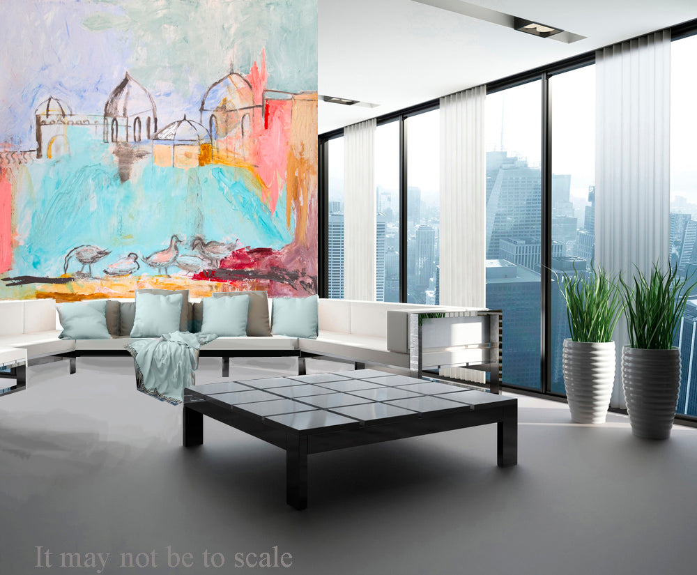 Mural Art Wallpaper Peel And Stick Modern wall decor Removable, Matte Finish, Textile Texture, PVC Free Modern Design Landscape swans