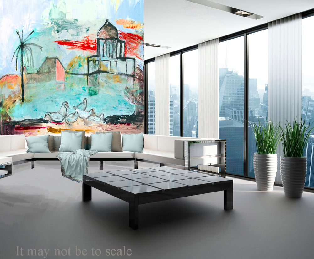 Mural Art Wallpaper Peel And Stick Landscape swans, Modern wall decor Removable, Matte Finish, Textile Texture, PVC Free Modern Design