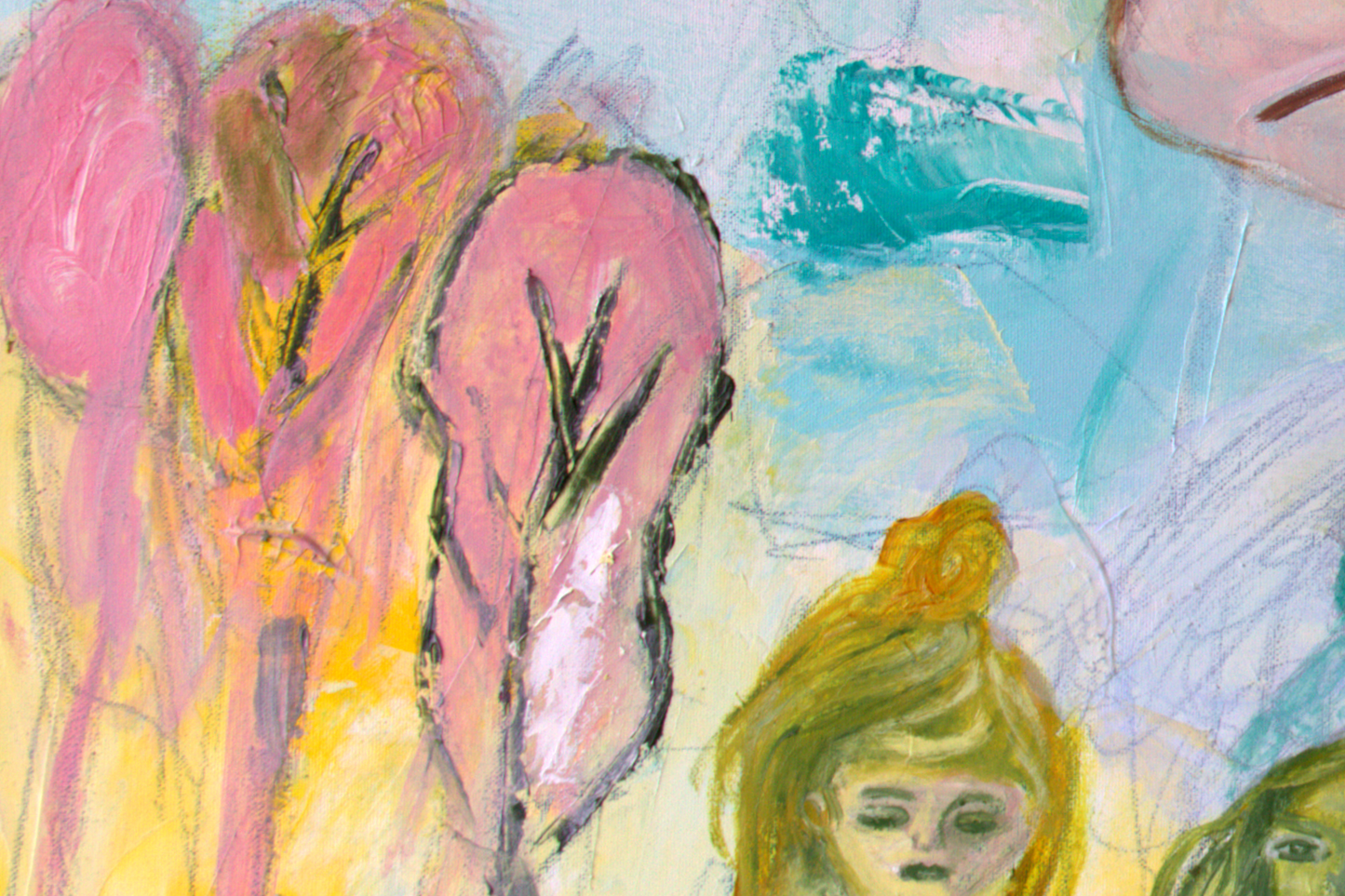 Original Painting Canvas 40" x 24" 100x60 cm wall Art pink textures modern art, Spanish Art By Ana González