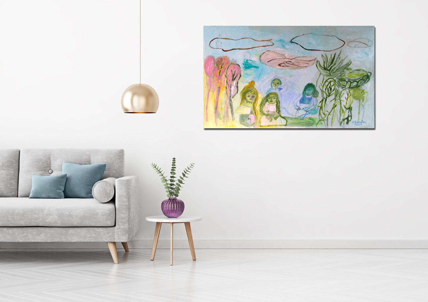 Original Painting Canvas 40" x 24" 100x60 cm wall Art pink textures modern art, Spanish Art By Ana González