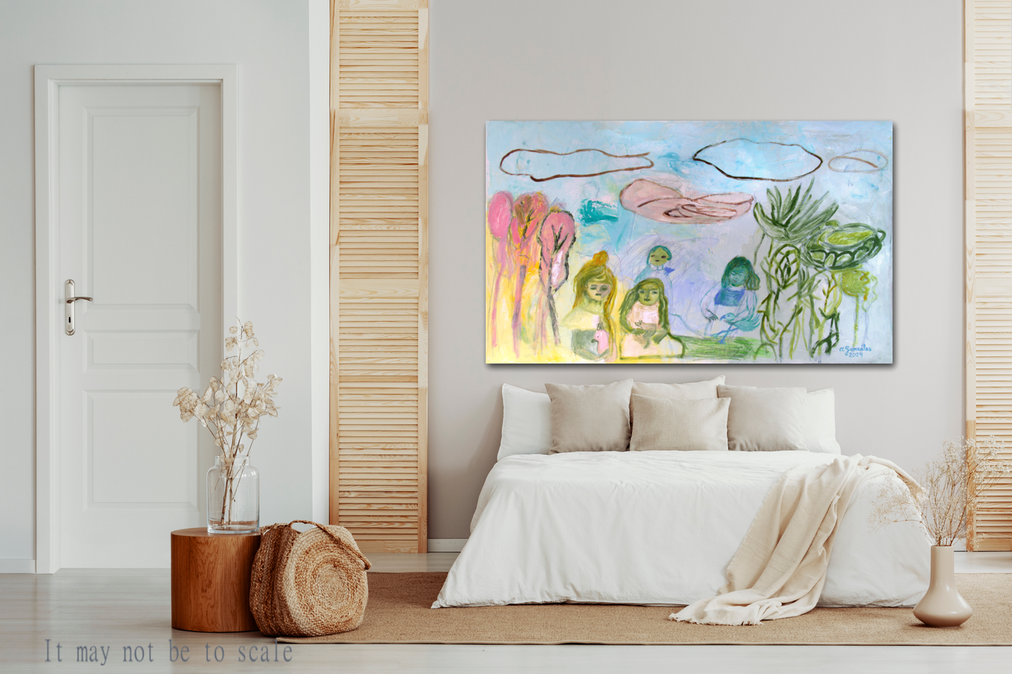 Original Painting Canvas 40" x 24" 100x60 cm wall Art pink textures modern art, Spanish Art By Ana González