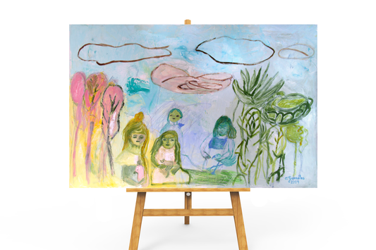 Original Painting Canvas 40" x 24" 100x60 cm wall Art pink textures modern art, Spanish Art By Ana González