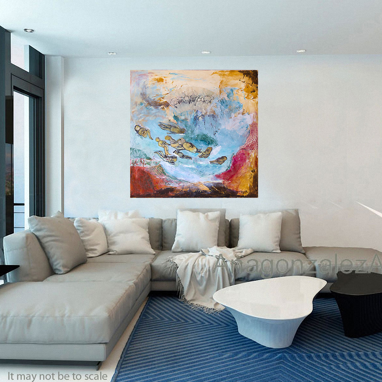 Large Original Painting Canvas wall Art pink turquoise textures modern art, Spanish Art