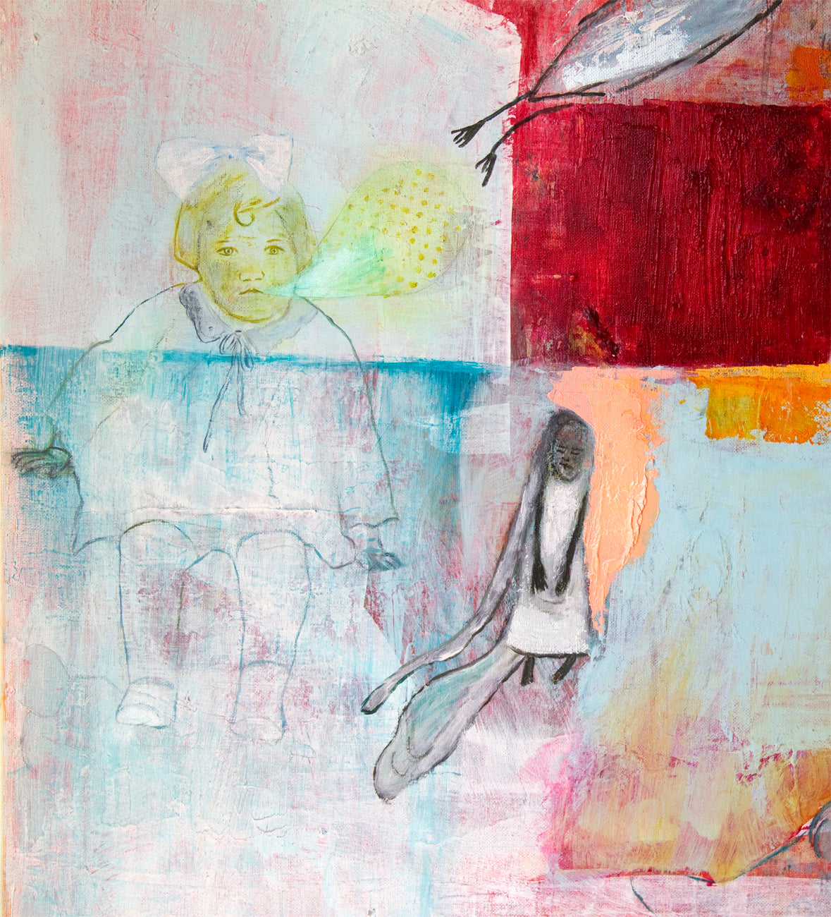 Large Artwork Canvas wall art, pink, 90 x 90 cm blue birds, decor modern art By Ana González