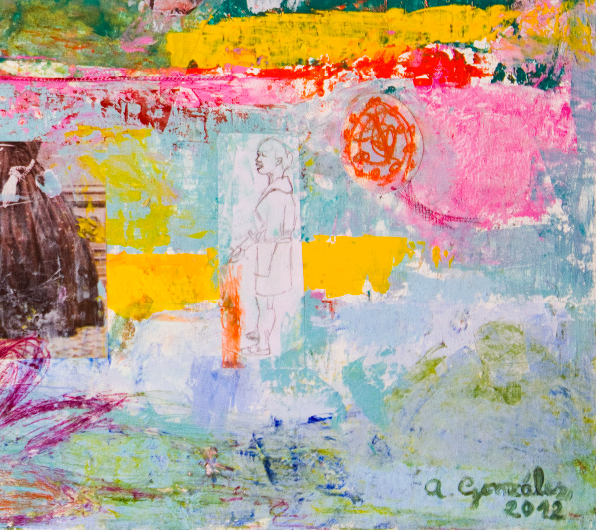 Large Abstract Canvas 40" x 26" 100x65 cm wall art, pink, red textured modern art By Ana González